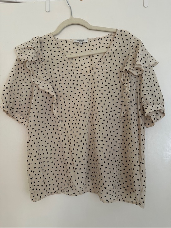 Madewell Tops - Polka Dot Ruffle Short Sleeve Top - Beige/Black